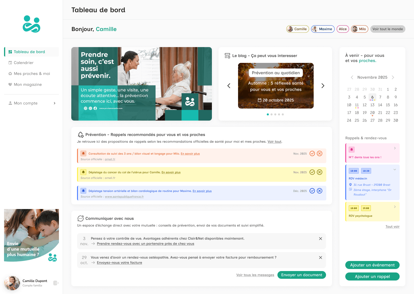 Tableau de bord familial