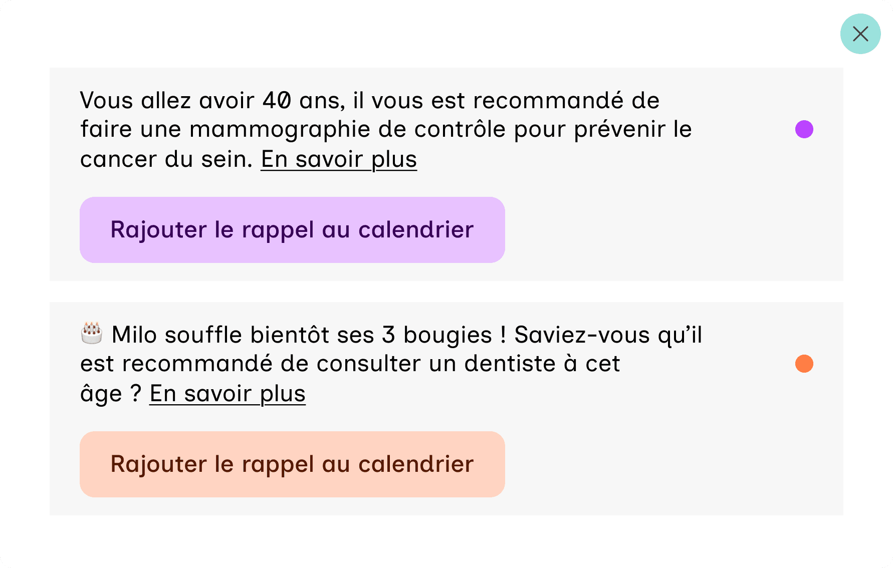 Recommandations & rappels automatiques.
